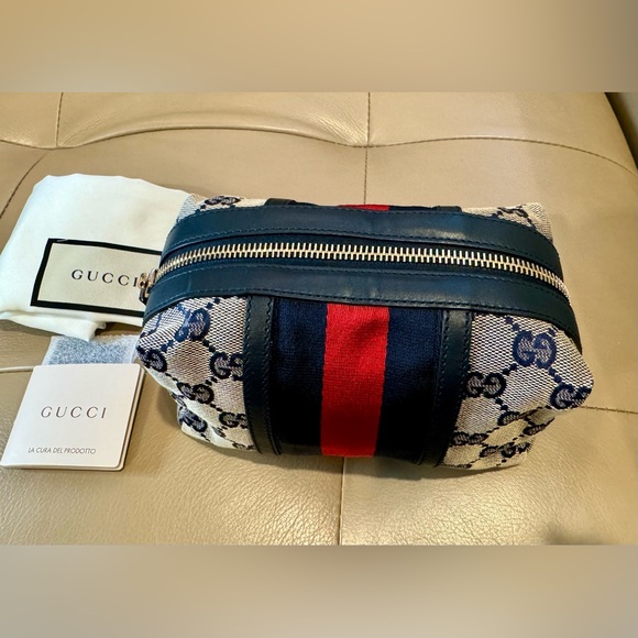 Sold x x GUCCI GG supreme canvas cosmetic pouch red and blue web - Picture 6 of 14